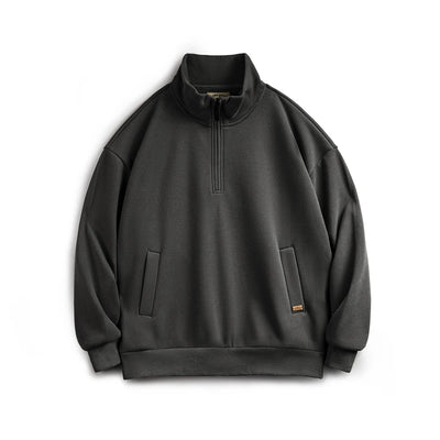 Maden Casual Half-Zip Stand Collar Fleece Sweatshirt Cleanfit Solid Pullover Warm Hoodies Men's Fall and Winter Top without Hood