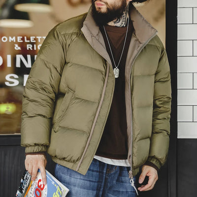 Maden Winter Reversible Down Jacket for Men White Duck Down Filling Versatile Stand-up Collar Warm Coat Mens Solid Color Jacket