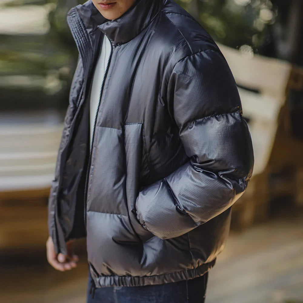 Maden Casual 90% White Duck Down Jacket Warm Stand-up Collar with Zipper Puffy Jacket Men's Fall and Winter Versatile Outerwear