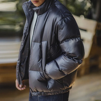 Maden Casual 90% White Duck Down Jacket Warm Stand-up Collar with Zipper Puffy Jacket Men's Fall and Winter Versatile Outerwear