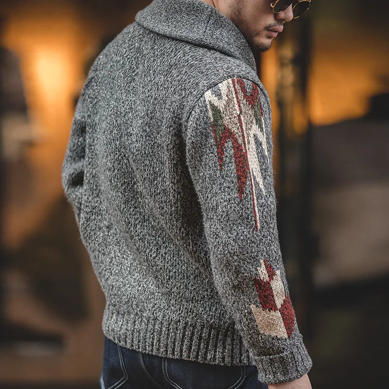 Maden Knitted Vintage Cardigan Men Sweater Indiana Thick Knit Oversized Streetwear Geometric Trend V-neck Christmas Knit Coats