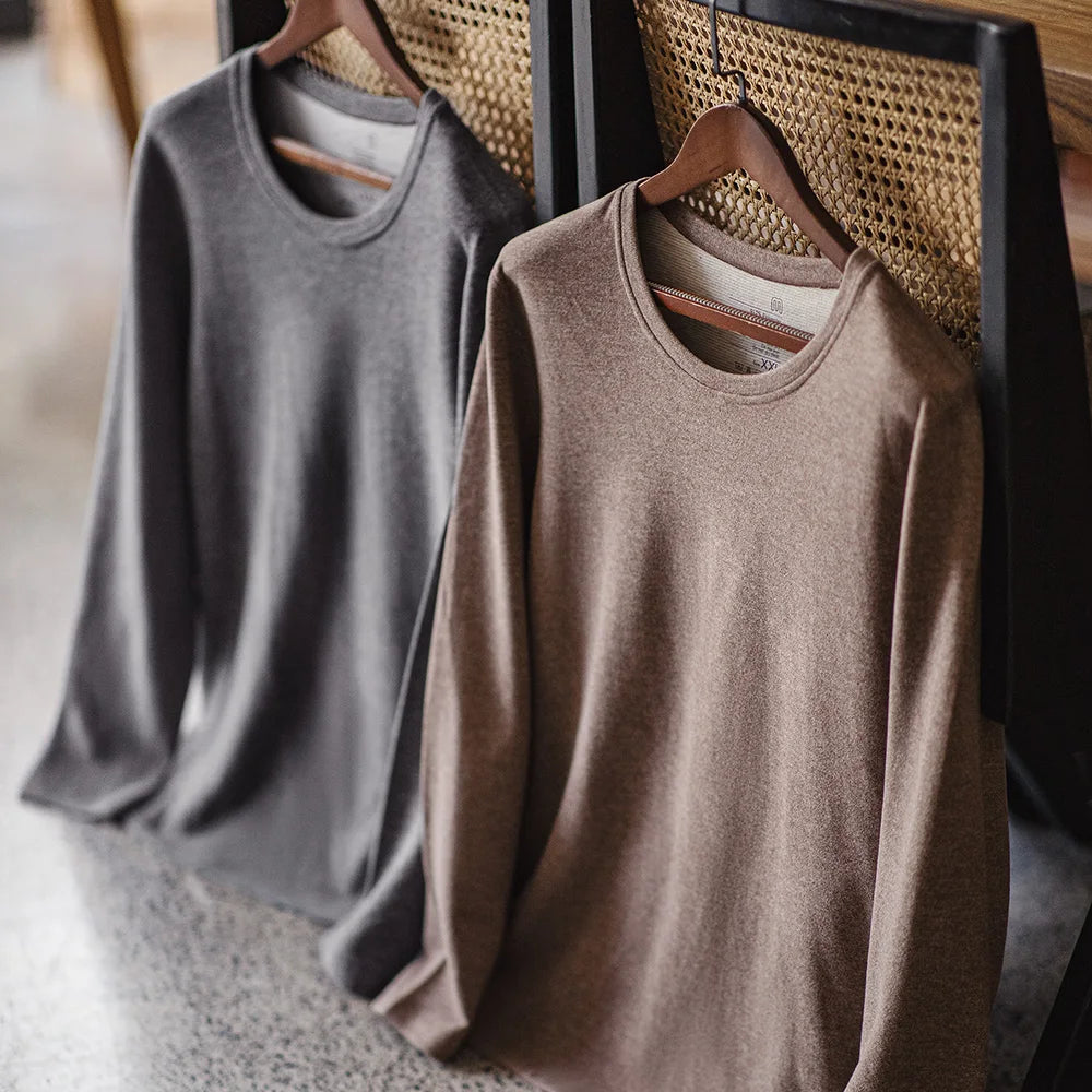 Maden New Men's Solid Elastic Slim Fit Inner Wear Underwear O-neck Thermal Underwear Set Long Sleeve Thermal Suit for Winter