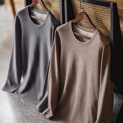Maden New Men's Solid Elastic Slim Fit Inner Wear Underwear O-neck Thermal Underwear Set Long Sleeve Thermal Suit for Winter