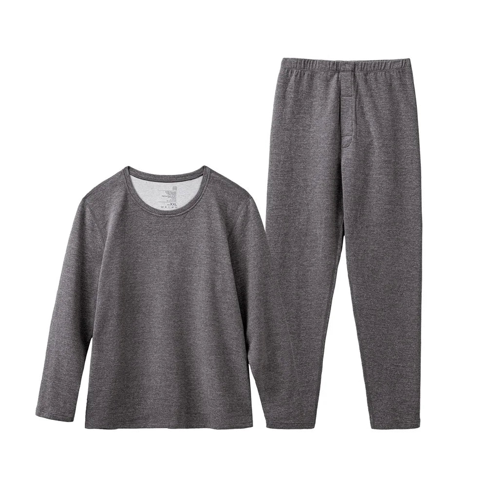 Maden New Men's Solid Elastic Slim Fit Inner Wear Underwear O-neck Thermal Underwear Set Long Sleeve Thermal Suit for Winter