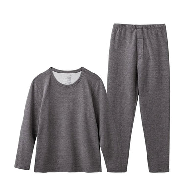Maden New Men's Solid Elastic Slim Fit Inner Wear Underwear O-neck Thermal Underwear Set Long Sleeve Thermal Suit for Winter