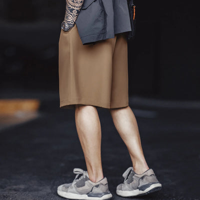 Maden Casual Easypants Shorts No-ironing Anti-wrinkle Drape Loose Straight with Elastic Waist Five-quarter Pants for Men