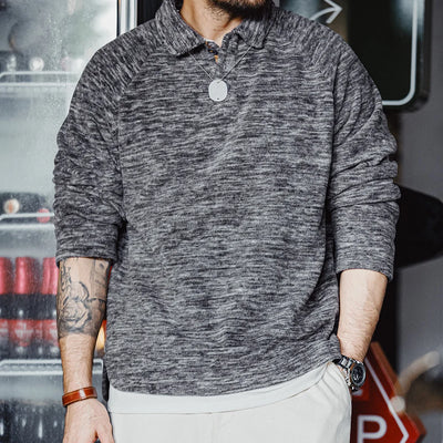 Maden Casual Half-button Placket Polar Fleece Polo Shirt Loose Fit Pullover Sweatshirt with Raglan Sleeves Warm Tops for Men