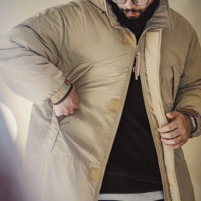Maden Vintage Mid-length Padding Cotton Jackets Khaki Hooded Coat Pcu Level'7 Jacket for Men's Winter Warm Classic Parka Coat