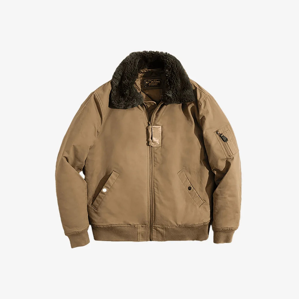 Maden Vintage B15 Bomber Jacket for Men Faux Rabbit Fur Lapel Signature Arm Pocket Winter Thickened Warm Windproof Coat Parkas