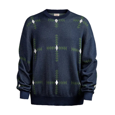 Maden Retro Geometric Pattern Knitted Sweater College Style Christmas Loose Round Neck Pullover for Men's  Fall and Winter Tops