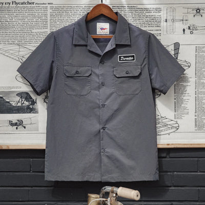 Maden Retro Toretto Short-sleeved Shirt Dark Gray Embroidered Design Lapel Thin Solid Shirt for Men's Summer Tops