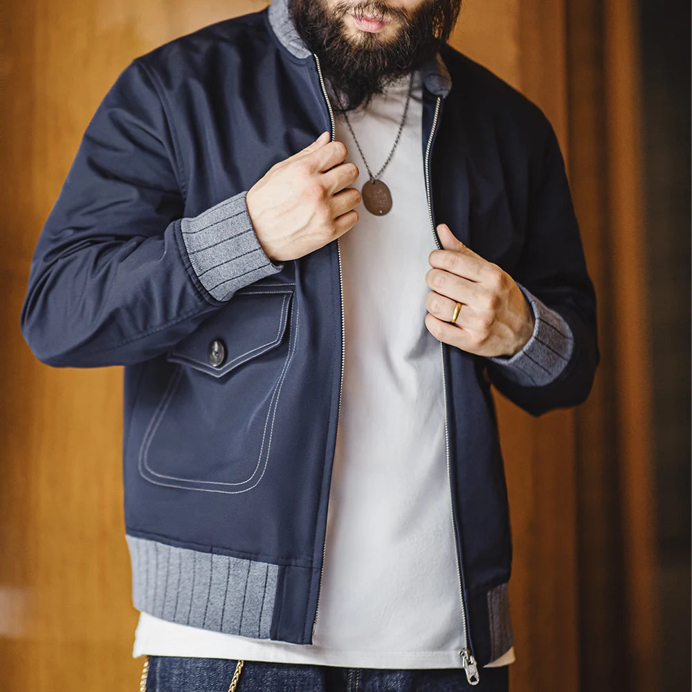 Maden Workwear American Retro A1 Pilot Jacket Bomber Short Contrasting Color Patchwork Baseball Jacket Men's Autumn