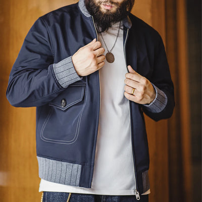 Maden Workwear American Retro A1 Pilot Jacket Bomber Short Contrasting Color Patchwork Baseball Jacket Men's Autumn