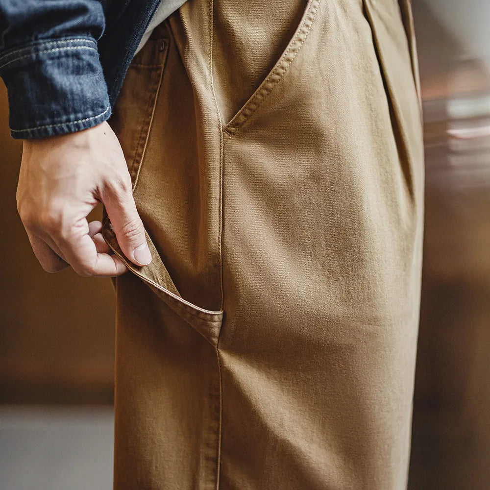 Maden Vintage Lumberjack Casual Pants Loose-Fit Straight-Leg Trousers Cotton Twill Khaki Long Pants Men's Versatile Fall Bottoms