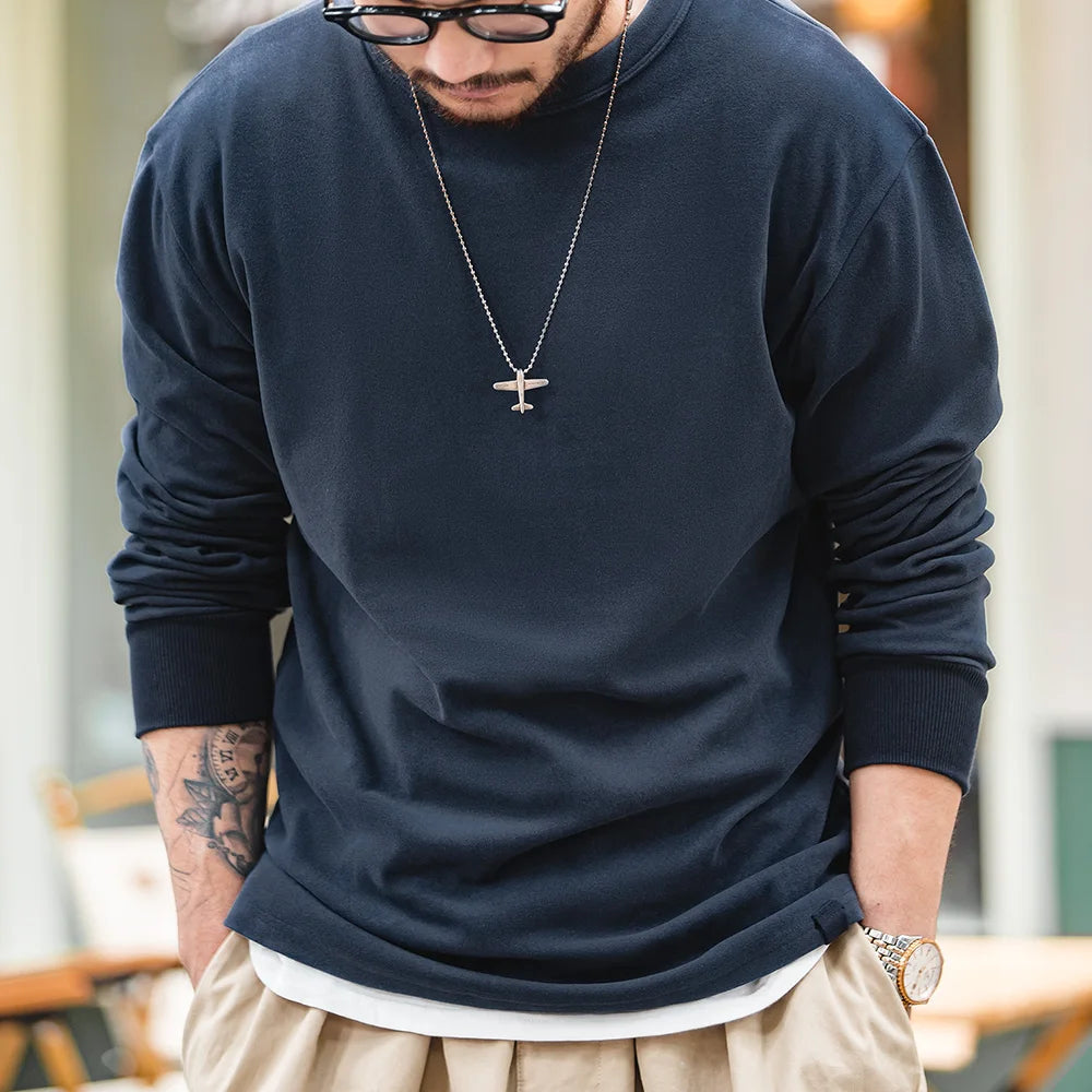 Maden Workwear American Style Plush Long Sleeved T-shirt Elastic Underwear Bottom Sweater Men's Autumn