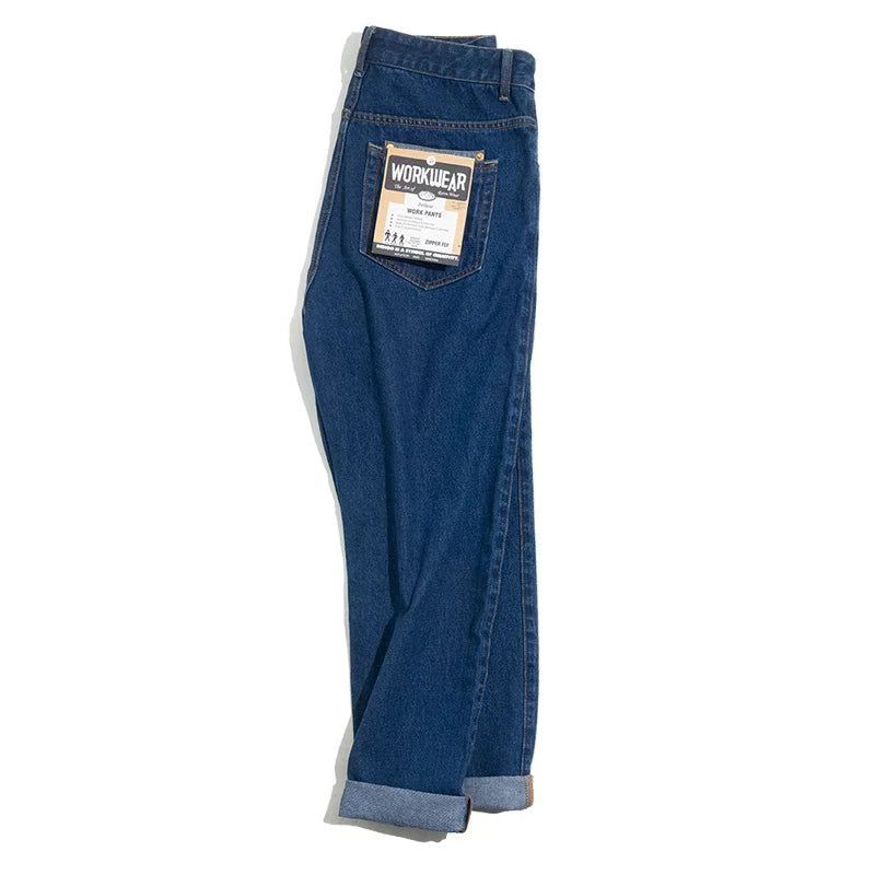 Maden Washed Denim Jeans 12.8 oz Retro Loose Straight Trousers Baggy Pants Oversize 28-38 Fashion Men’s Clothes 2 Colors