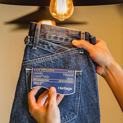 Maden Workwear American Retro Heavyweight Paris Button Denim Wash Straight Leg Jeans Mid Waist Long Pants Men's Autumn