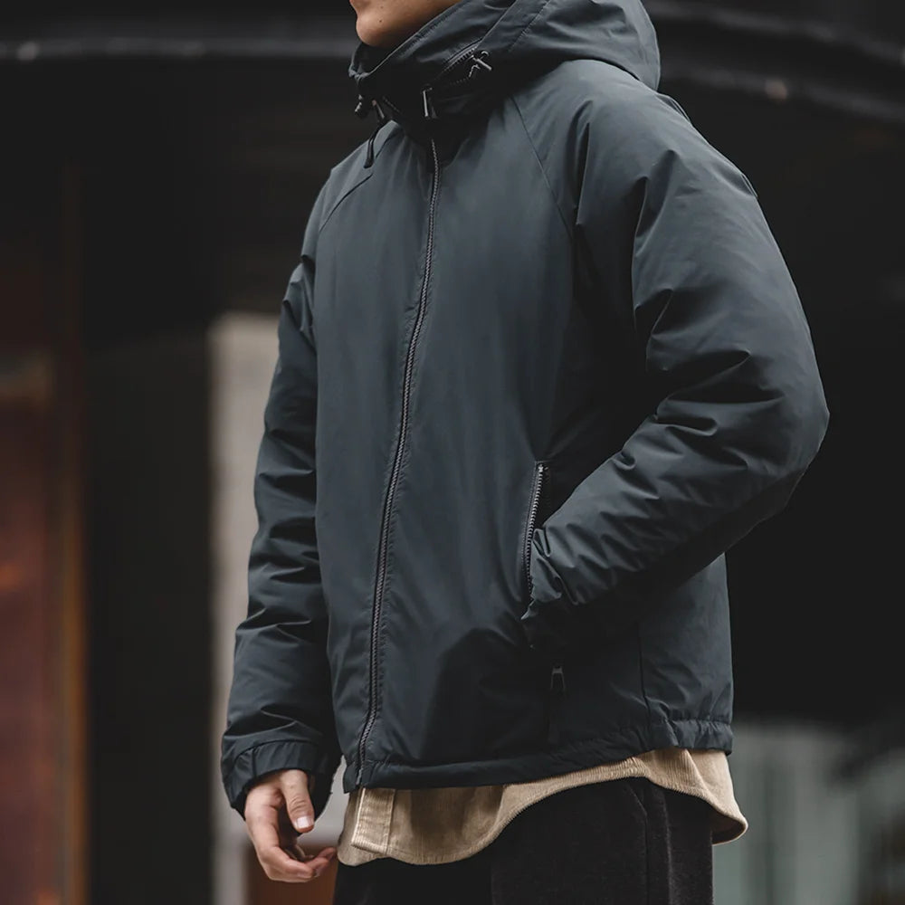 Maden Winter Hooded Down Jacket for Men White Duck Down Filling Thickened Warm Outer Coat Outdoor Windproof Parkas Black Jacket