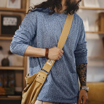 Maden Vintage Double-sided Brushed Fleece Long-sleeved T-shirt Warm Inner Layer Round-neck Base Layer Shirt Men's Fall Pullover