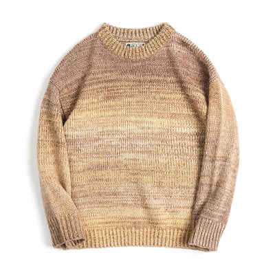 Maden Men's Autumn Winter American Vintage Gradient Stripe Sweater Pullover Round Neck Blended Knitwear