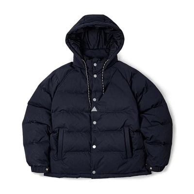 Maden Men's Winter Wide Quilting Seam Thickened Down Jacket White Duck Down Navy Blue Hooded Jacket High Density Fabric Warm Top