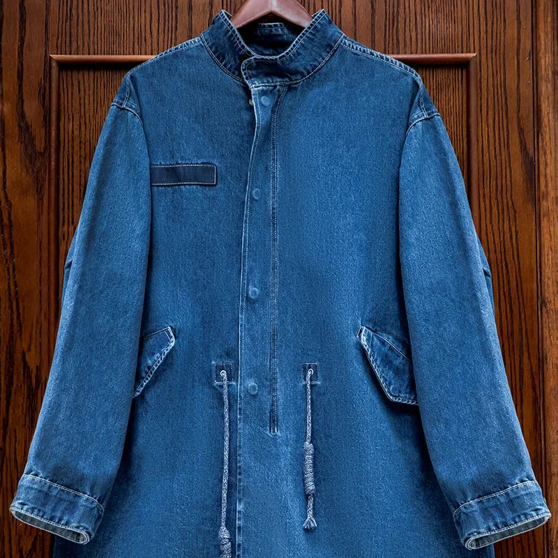 Maden American Retro M65 Denim Fishtail Trench Coats Loose Profile Mid-length Windbreaker Men's Autumn Jackets Casual Overcoat