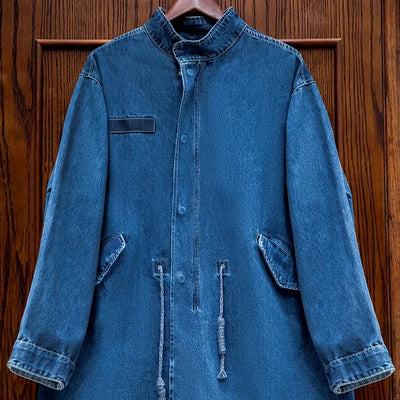 Maden American Retro M65 Denim Fishtail Trench Coats Loose Profile Mid-length Windbreaker Men's Autumn Jackets Casual Overcoat