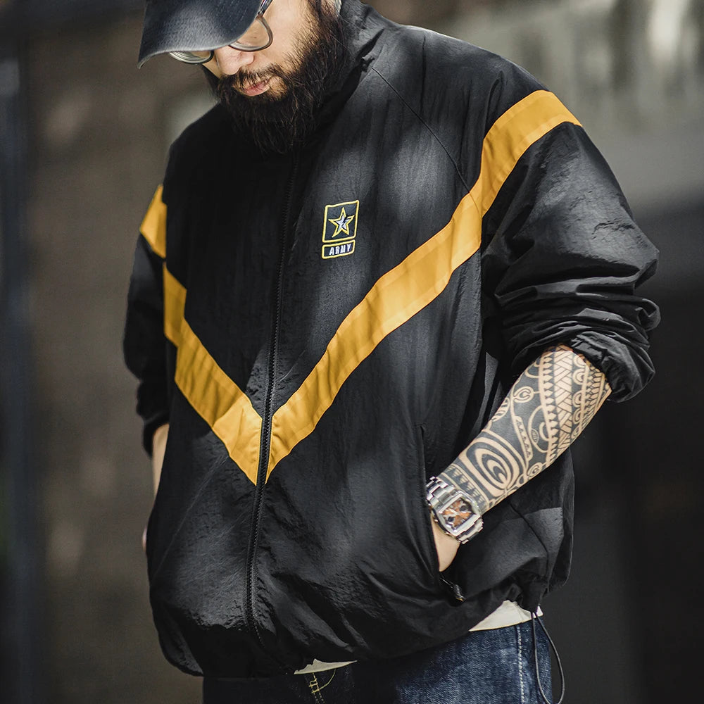 Maden Retro Training Jacket Outdoor IPFU Sports Contrasting Loose Stand-up Collar Zipper Design Jacket for Men's Autumn