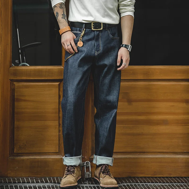 Maden Vintage 13.5oz Heavyweight Selvedge Raw Denim Jeans Men's Straight Fit Cotton Jeans Casual Pocket Trousers Fall Winter