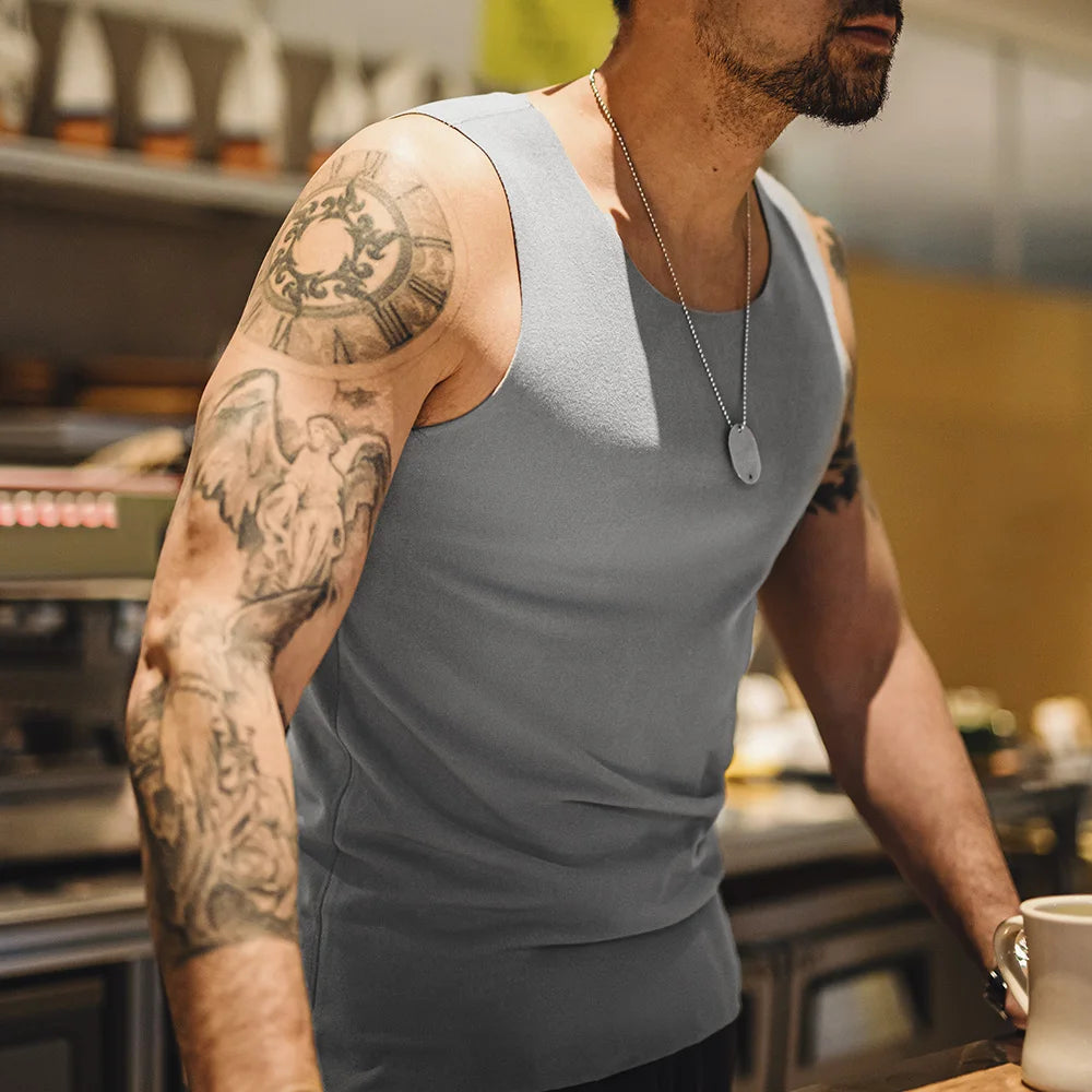 Maden New Casual Solid Color Tank Tops Inner Layer Basic Tops for Men's Versatile Seamless Vest Summer Slim Fit Sleeveless Vest