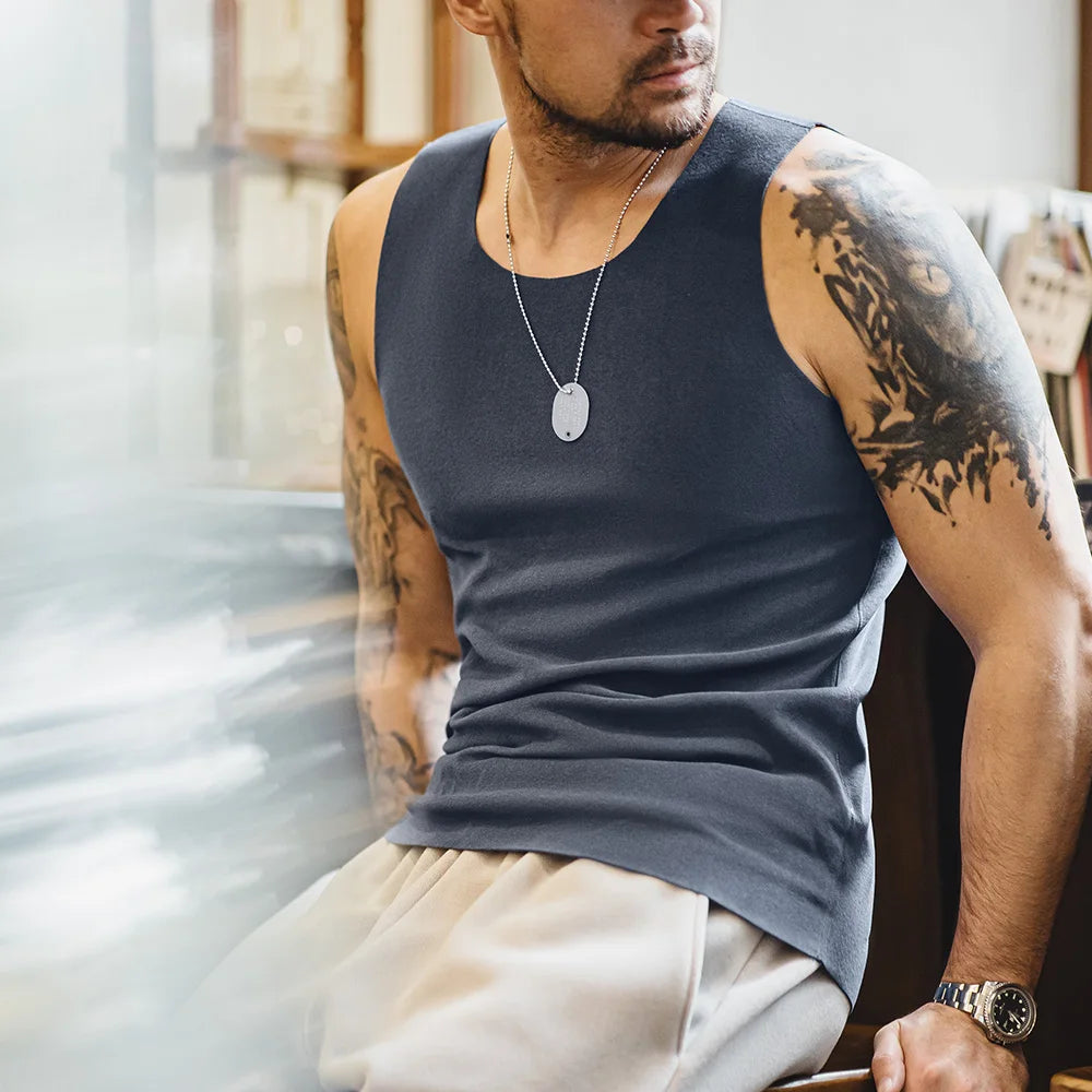Maden New Casual Solid Color Tank Tops Inner Layer Basic Tops for Men's Versatile Seamless Vest Summer Slim Fit Sleeveless Vest